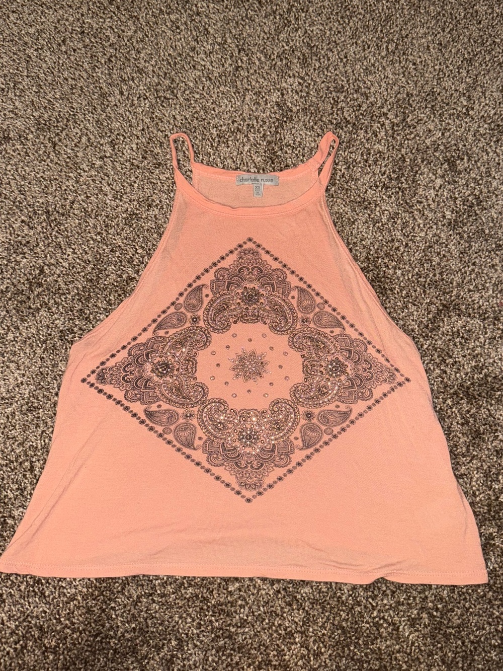 Charlotte Russe Peach Halter Camisole with Paisley Medallion